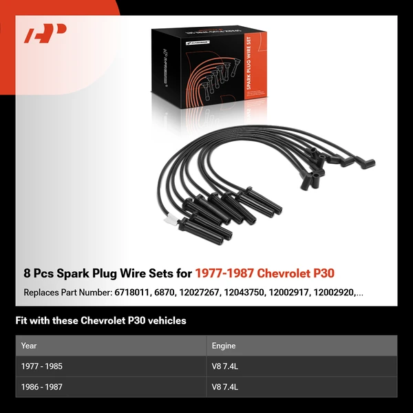 8 Pcs Spark Plug Wire Sets for 1977-1987 Chevrolet P30