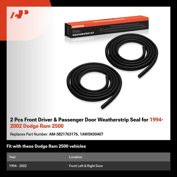 2 Pcs Front Driver & Passenger Door Weatherstrip Seal for 1994-2002 Dodge Ram 2500