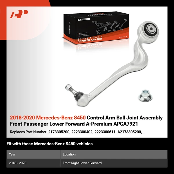 2018-2020 Mercedes-Benz S450 Control Arm Ball Joint Assembly Front Passenger Lower Forward A-Premium APCA7921