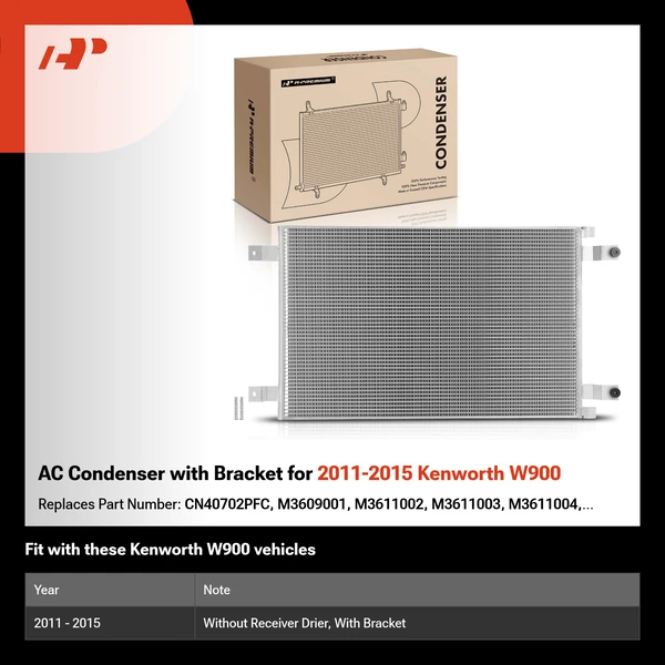 AC Condenser with Bracket for 2011-2015 Kenworth W900