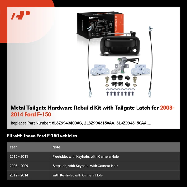 Metal Tailgate Hardware Rebuild Kit with Tailgate Latch for 2008-2014 Ford F-150