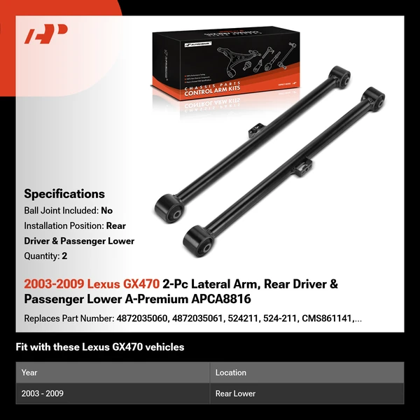2003-2009 Lexus GX470 2-Pc Lateral Arm, Rear Driver & Passenger Lower A-Premium APCA8816