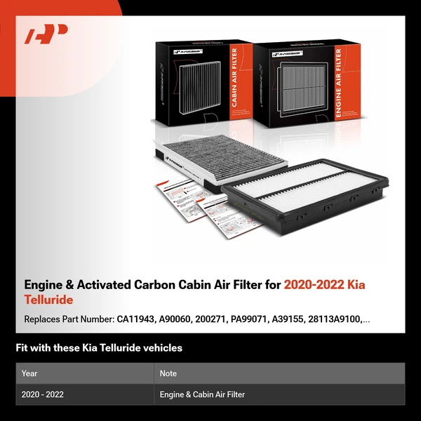 Engine & Activated Carbon Cabin Air Filter for 2020-2022 Kia Telluride