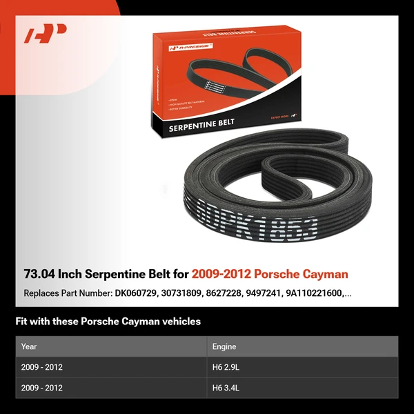 73.04 Inch Serpentine Belt for 2009-2012 Porsche Cayman