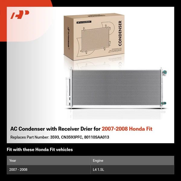 AC Condenser with Receiver Drier for 2007-2008 Honda Fit