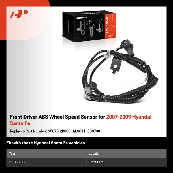 Front Driver ABS Wheel Speed Sensor for 2007-2009 Hyundai Santa Fe