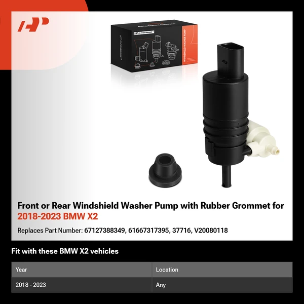 Front or Rear Windshield Washer Pump with Rubber Grommet for 2018-2023 BMW X2