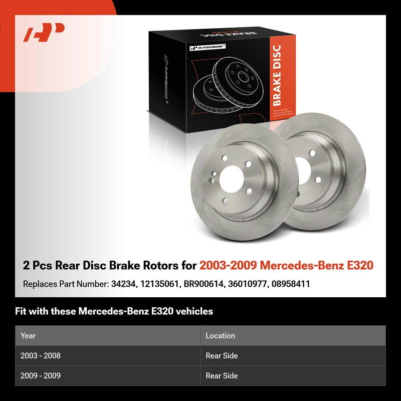 2 Pcs Rear Disc Brake Rotors for 2003-2009 Mercedes-Benz E320