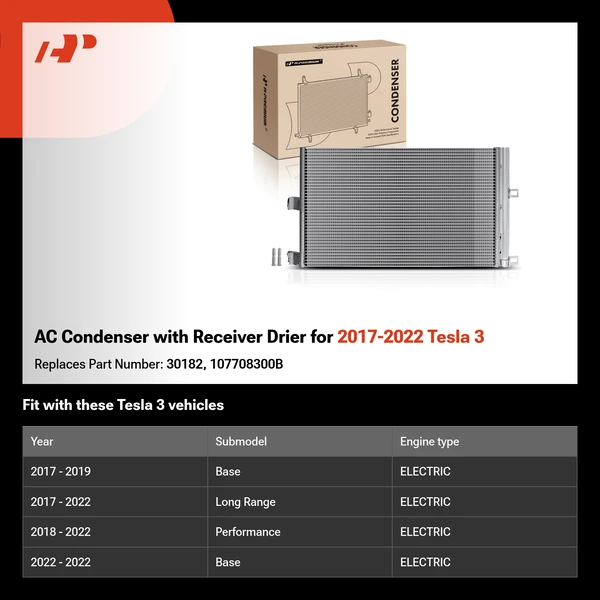 AC Condenser with Receiver Drier for 2017-2022 Tesla 3