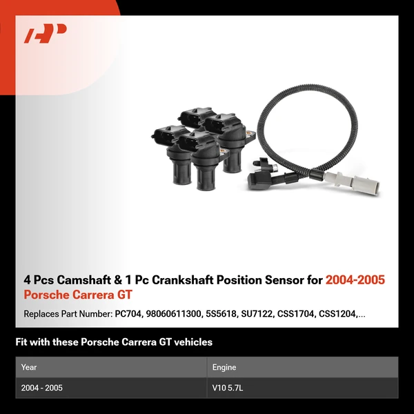 4 Pcs Camshaft & 1 Pc Crankshaft Position Sensor for 2004-2005 Porsche Carrera GT