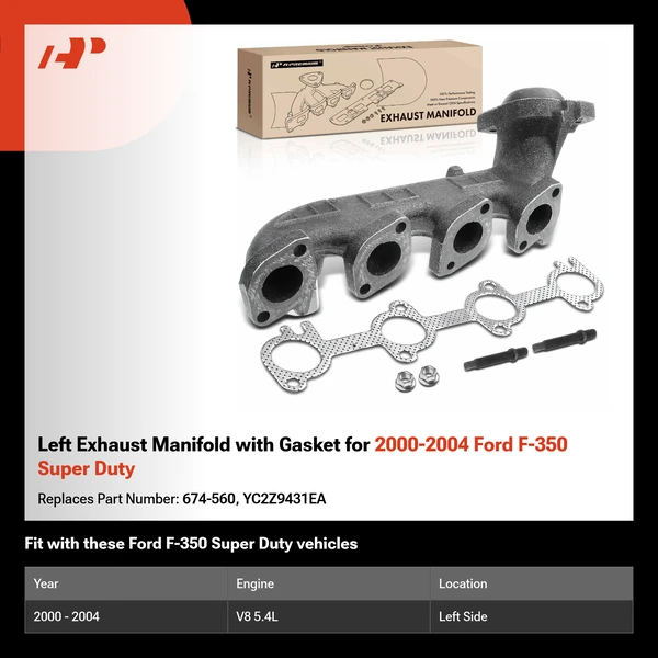 Left Exhaust Manifold with Gasket for 2000-2004 Ford F-350 Super Duty