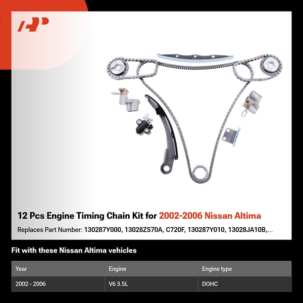 12 Pcs Engine Timing Chain Kit for 2002-2006 Nissan Altima