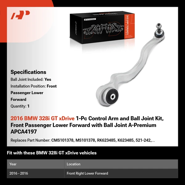 2016 BMW 328i GT xDrive 1-Pc Control Arm and Ball Joint Kit, Front Passenger Lower Forward with Ball Joint A-Premium APCA4197
