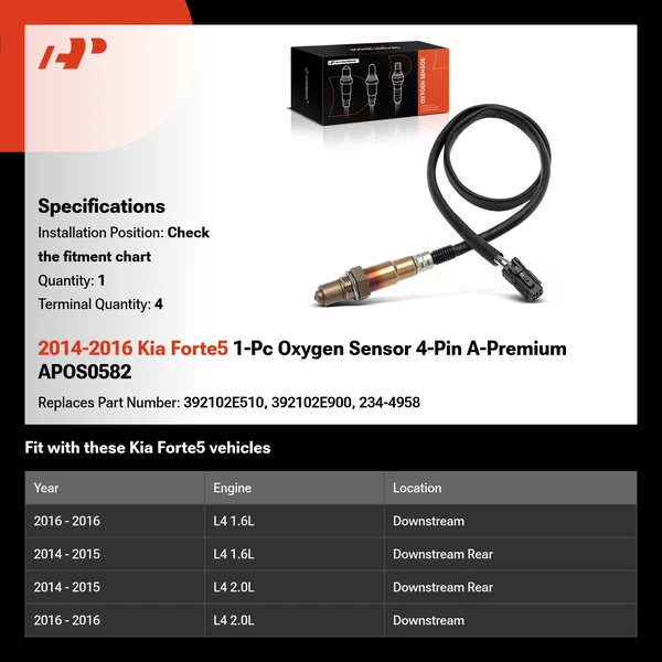 2014-2016 Kia Forte5 1-Pc Oxygen Sensor 4-Pin A-Premium APOS0582