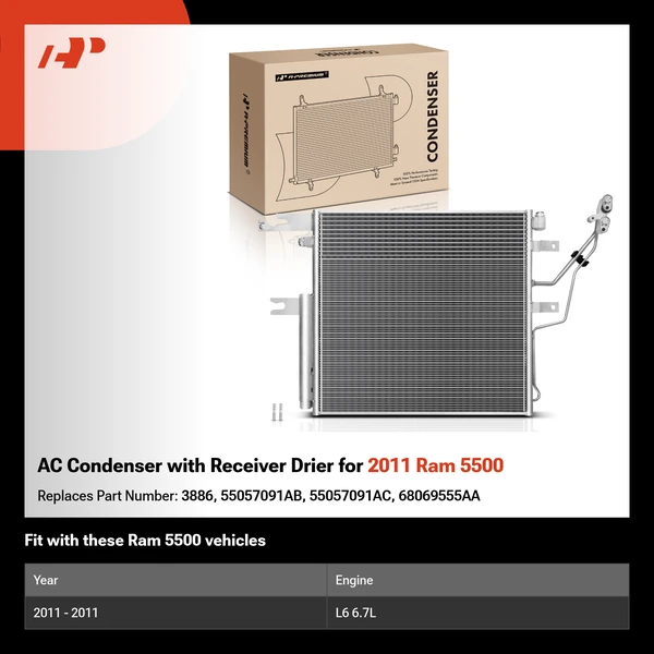 AC Condenser with Receiver Drier for 2011 Ram 5500