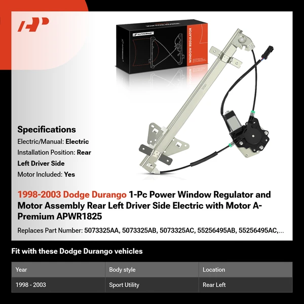 1998-2003 Dodge Durango 1-Pc Power Window Regulator and Motor Assembly Rear Left Driver Side Electric with Motor A-Premium APWR1825