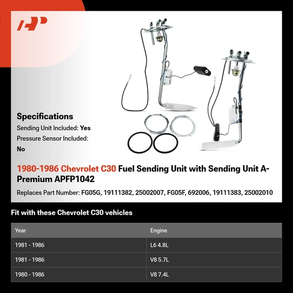 1980-1986 Chevrolet C30 Fuel Sending Unit with Sending Unit A-Premium APFP1042