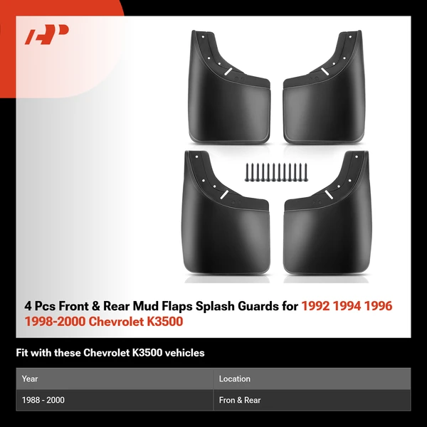4 Pcs Front & Rear Mud Flaps Splash Guards for 1992 1994 1996 1998-2000 Chevrolet K3500