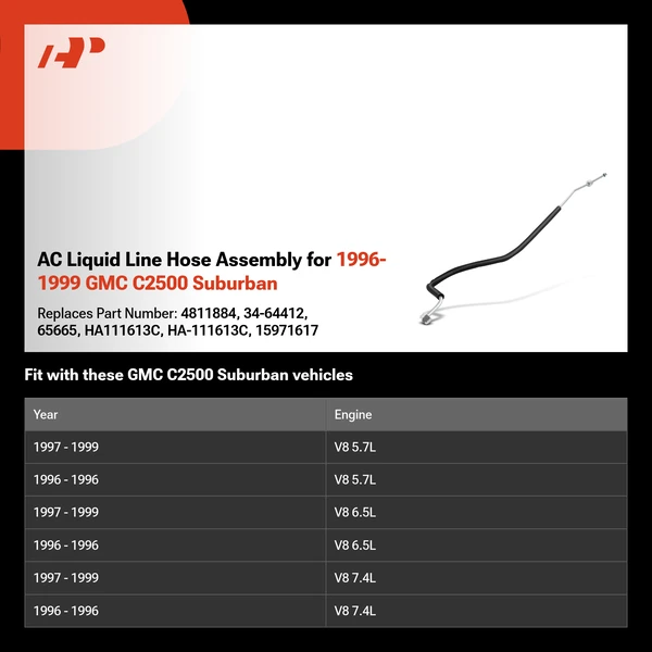 AC Liquid Line Hose Assembly for 1996-1999 GMC C2500 Suburban