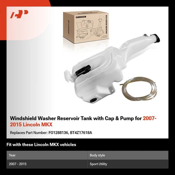 Windshield Washer Reservoir Tank with Cap & Pump for 2007-2015 Lincoln MKX