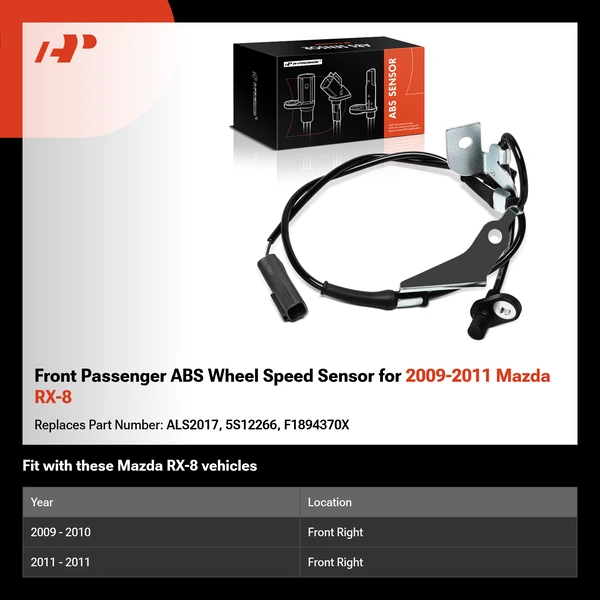 Front Passenger ABS Wheel Speed Sensor for 2009-2011 Mazda RX-8