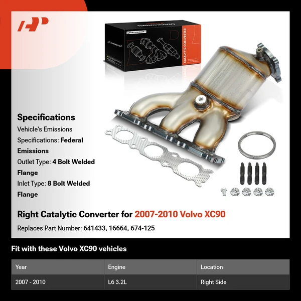 Right Catalytic Converter for 2007-2010 Volvo XC90