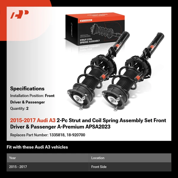 2015-2017 Audi A3 2-Pc Strut and Coil Spring Assembly Set Front Driver & Passenger A-Premium APSA2023