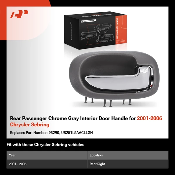 Rear Passenger Chrome Gray Interior Door Handle for 2001-2006 Chrysler Sebring