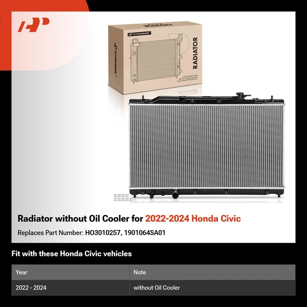 Radiator without Oil Cooler for 2022-2024 Honda Civic