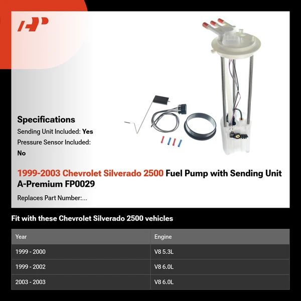 1999-2003 Chevrolet Silverado 2500 Fuel Pump with Sending Unit A-Premium FP0029