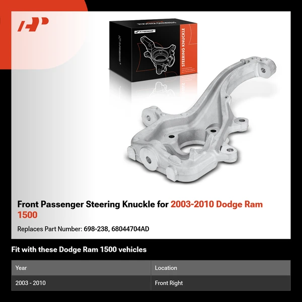 Front Passenger Steering Knuckle for 2003-2010 Dodge Ram 1500
