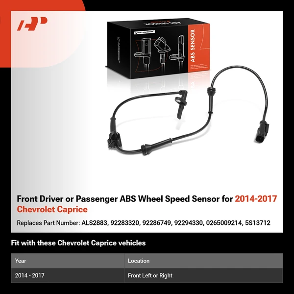 Front Driver or Passenger ABS Wheel Speed Sensor for 2014-2017 Chevrolet Caprice