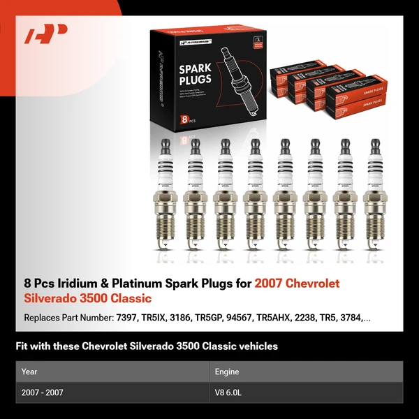 8 Pcs Iridium & Platinum Spark Plugs for 2007 Chevrolet Silverado 3500 Classic