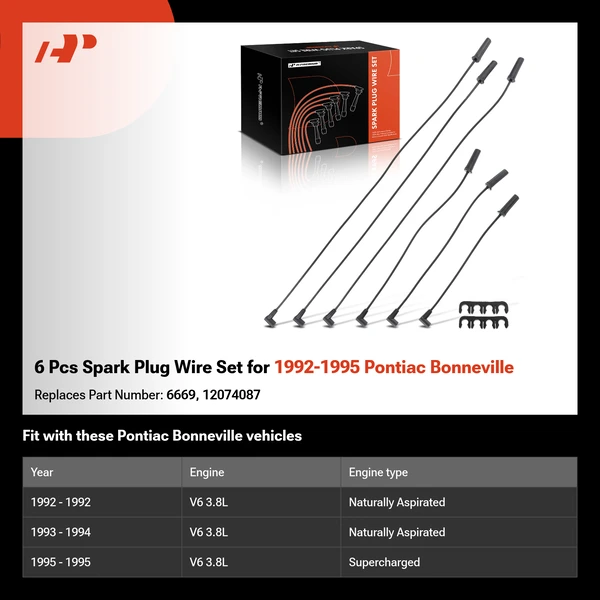 6 Pcs Spark Plug Wire Set for 1992-1995 Pontiac Bonneville