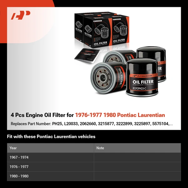 4 Pcs Engine Oil Filter for 1976-1977 1980 Pontiac Laurentian
