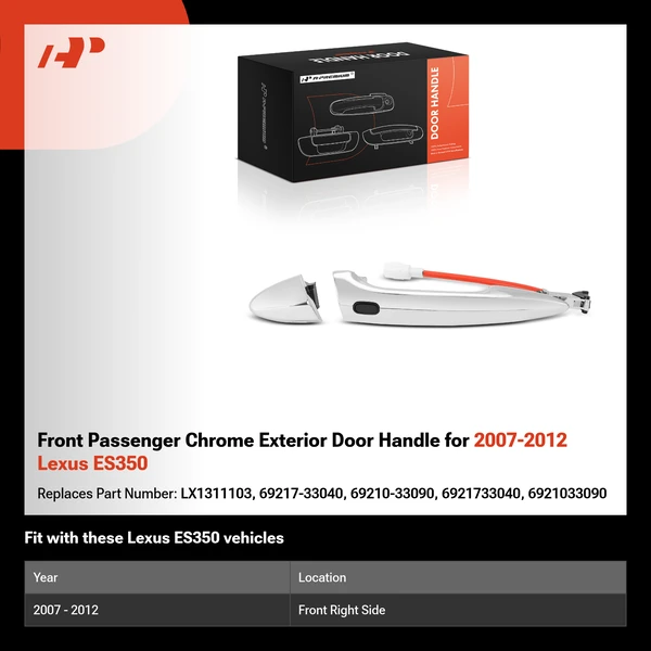 Front Passenger Chrome Exterior Door Handle for 2007-2012 Lexus ES350