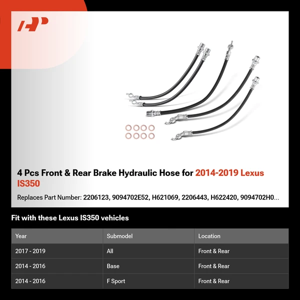 4 Pcs Front & Rear Brake Hydraulic Hose for 2014-2019 Lexus IS350