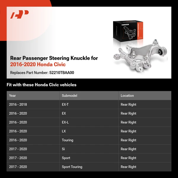Rear Passenger Steering Knuckle for 2016-2020 Honda Civic