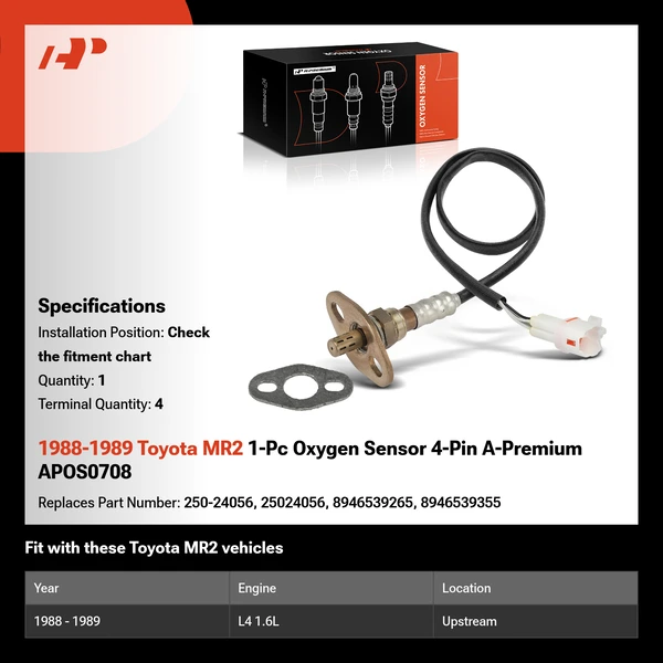 1988-1989 Toyota MR2 1-Pc Oxygen Sensor 4-Pin A-Premium APOS0708