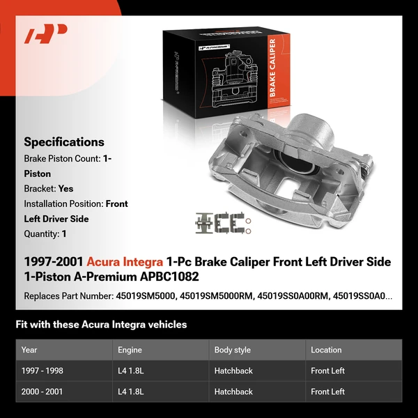 1997-2001 Acura Integra 1-Pc Brake Caliper Front Left Driver Side 1-Piston A-Premium APBC1082