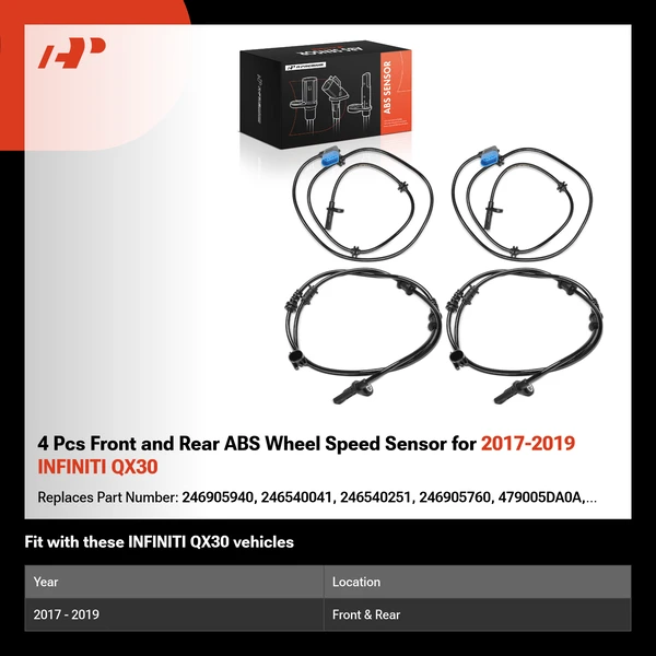 4 Pcs Front and Rear ABS Wheel Speed Sensor for 2017-2019 INFINITI QX30