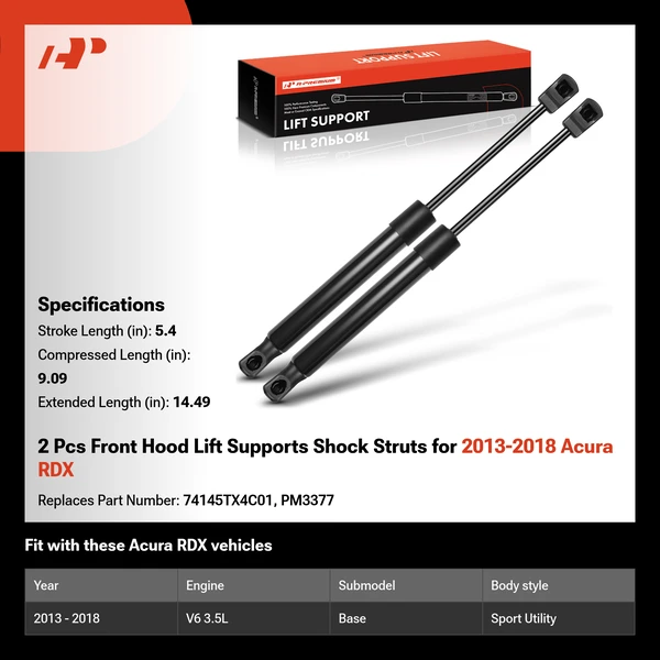 2 Pcs Front Hood Lift Supports Shock Struts for 2013-2018 Acura RDX