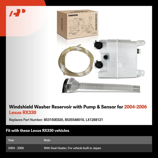 Windshield Washer Reservoir with Pump & Sensor for 2004-2006 Lexus RX330