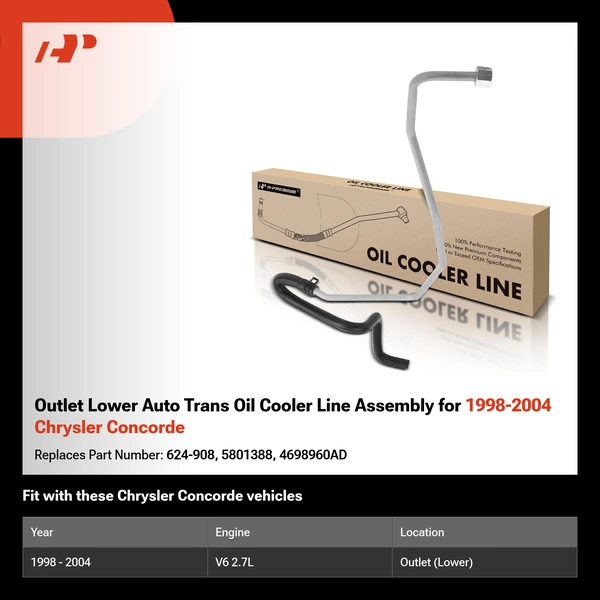Outlet Lower Auto Trans Oil Cooler Line Assembly for 1998-2004 Chrysler Concorde