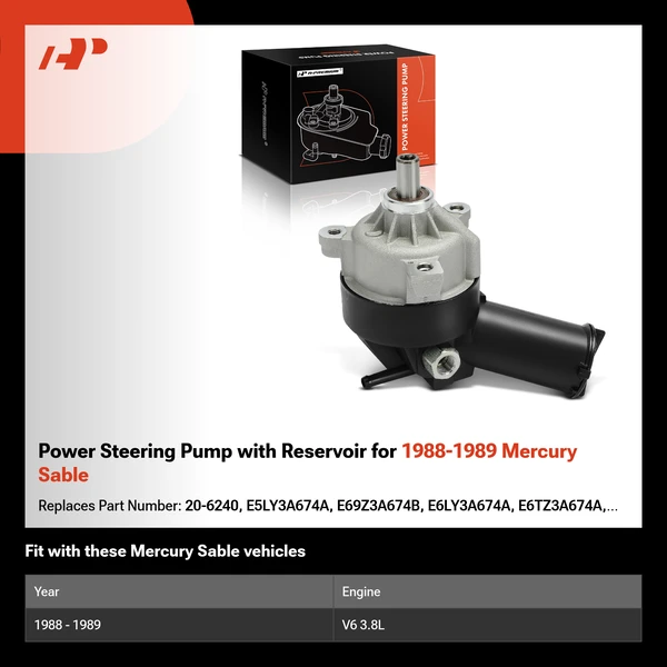 Power Steering Pump with Reservoir for 1988-1989 Mercury Sable