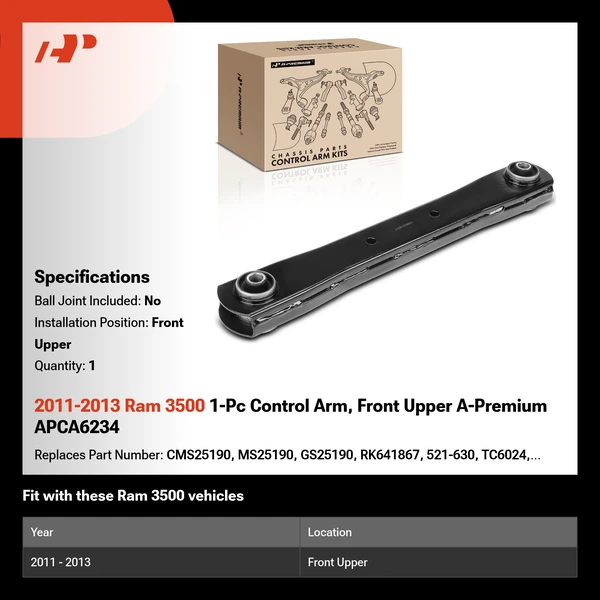 2011-2013 Ram 3500 1-Pc Control Arm, Front Upper A-Premium APCA6234