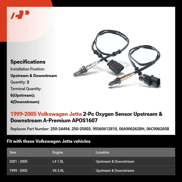 1999-2005 Volkswagen Jetta 2-Pc Oxygen Sensor Upstream & Downstream A-Premium APOS1607