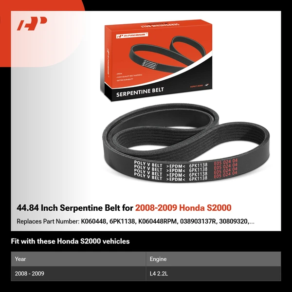 44.84 Inch Serpentine Belt for 2008-2009 Honda S2000