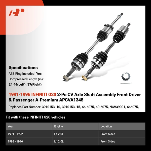 1991-1996 INFINITI G20 2-Pc CV Axle Shaft Assembly Front Driver & Passenger A-Premium APCVA1348