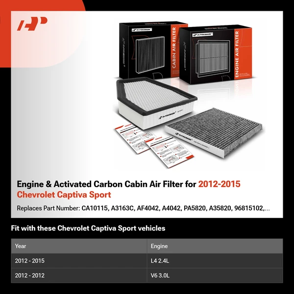 Engine & Activated Carbon Cabin Air Filter for 2012-2015 Chevrolet Captiva Sport